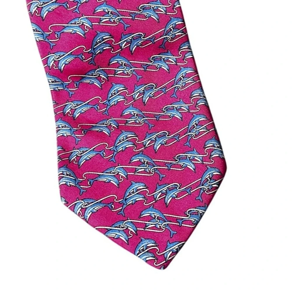 Brooks Brothers Necktie Men OS Pink‎ Dolphin Animal Print Silk USA Preepy Resort
